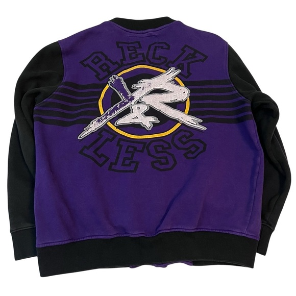 Young & Reckless XL Varsity Bomber Jacket Purple Black RECKLESS Logo - Picture 6 of 7